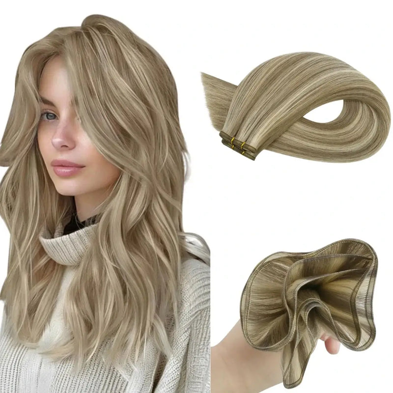 Load image into Gallery viewer, Balayage blonde weft hair extensions - Sew in weft hair extensions - Best weft hair extensions - Weft hair extension - Virgin hair bundles
