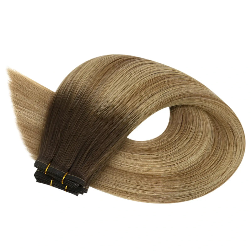 Load image into Gallery viewer, Weft human hair extensions - Human hair weft bundles - Weft sew in hair extensions - Balayage blonde hair extensions - Virgin human hair extensions - Human hair extensions weft
