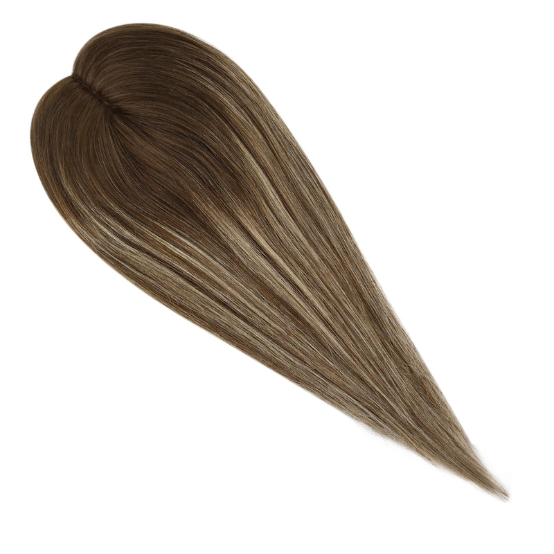 Load image into Gallery viewer, A long, straight topper with a brown color, displayed on a white mannequin head against a plain white background.
