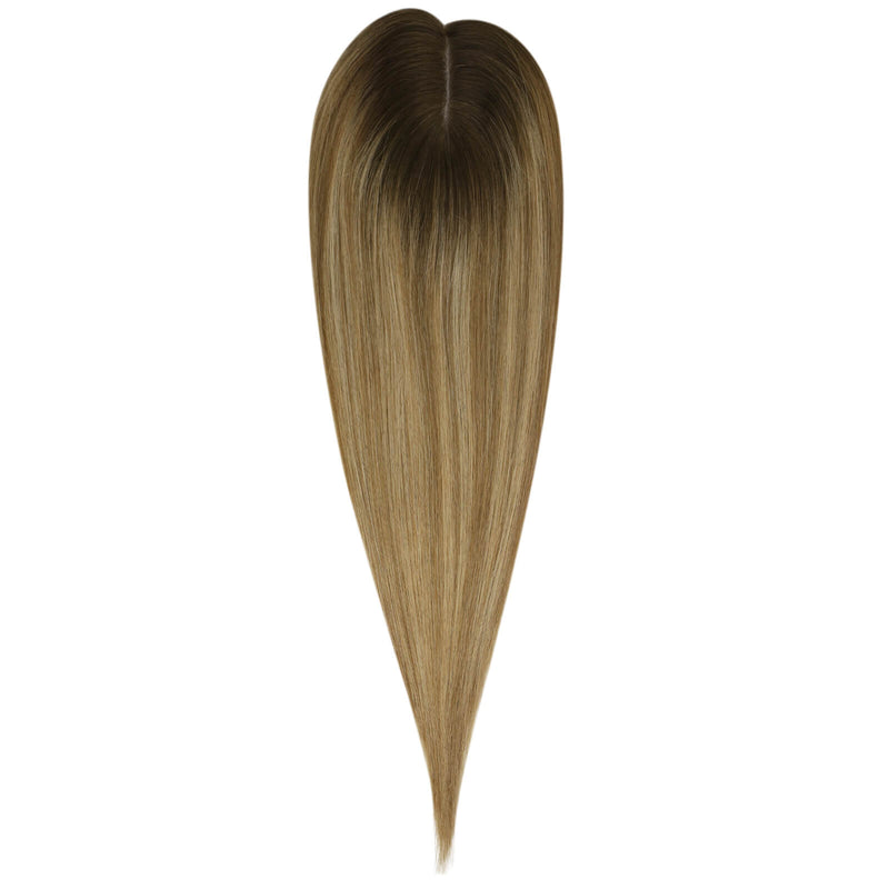Load image into Gallery viewer, Balayage brown with blonde human hair topper a white background
