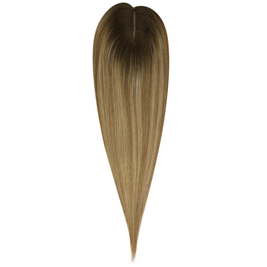 Balayage brown with blonde human hair topper a white background