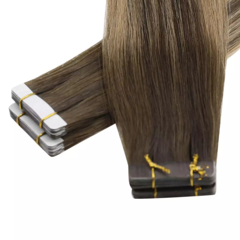 Load image into Gallery viewer, tape in extensions-how long do tape in extensions last-invisible tape in extensions-tape worm in humans-human hair tape in extensions-tape in-
brown hair blonde balayage-brown balayage hair-balayage for brown hair-straight hair brown to blonde balayage-balayage brown hair-brown hair extensions
