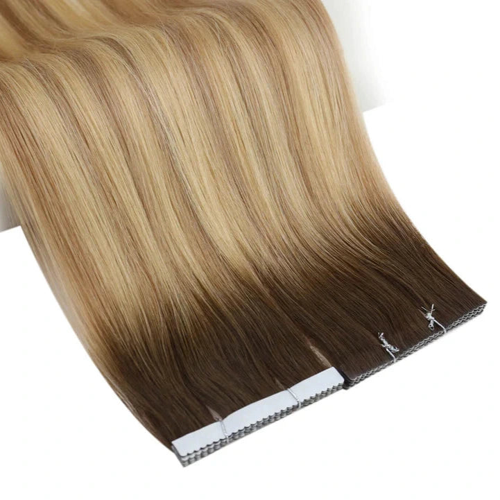 Load image into Gallery viewer, 20-inch platinum blonde tape in extensions, invisible platinum blonde hair extensions, salon-grade platinum blonde tape in, high-quality platinum blonde extensions, 18-inch platinum blonde tape in hair, premium platinum blonde tape in, smooth platinum blonde hair extensions, 22-inch platinum blonde extensions

