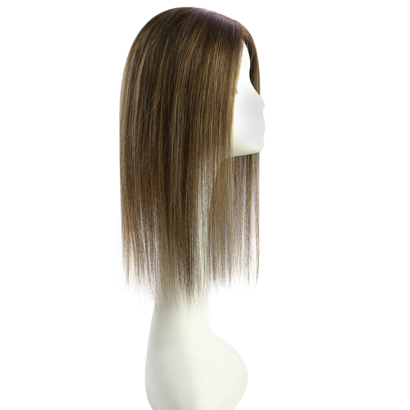 Load image into Gallery viewer, moresoo virgin human hair balayage dark brown fishnet hair topper on a white background
