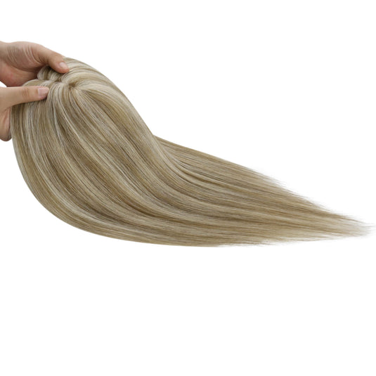 Moresoo blonde highlights human hair topper on a white background