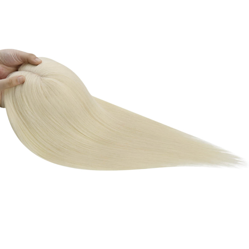Load image into Gallery viewer, Moresoo platinum blonde human hair topper on a white background
