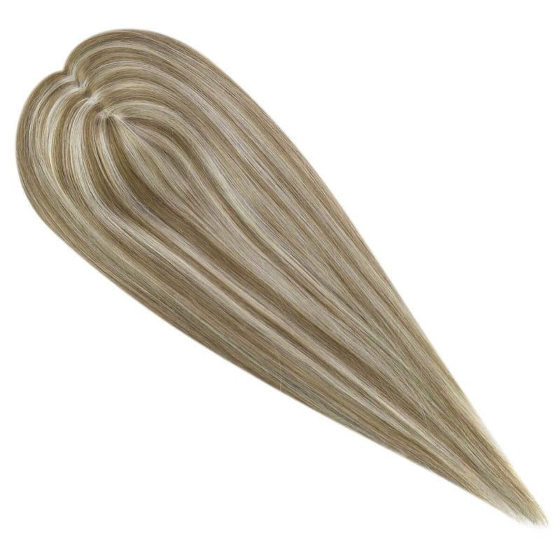 Load image into Gallery viewer, Soft and shiny blonde human hair topper by Moresoo, real Remy hair, great for women with thinning hair
