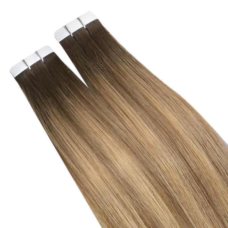 Load image into Gallery viewer, virgin tape in hair extension skin weft human Brazilian hair
tape in hair extensions thick end human hair human_hair_tape_in_extensions-hair_extensions_tape_in-Balayage-Brown
