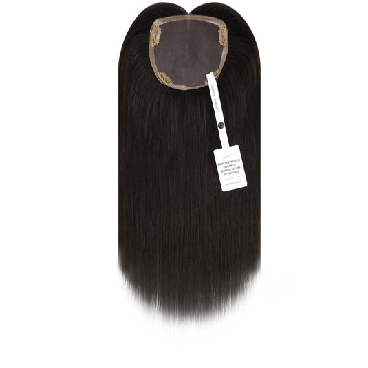 moresoo natural black hair topper a white background