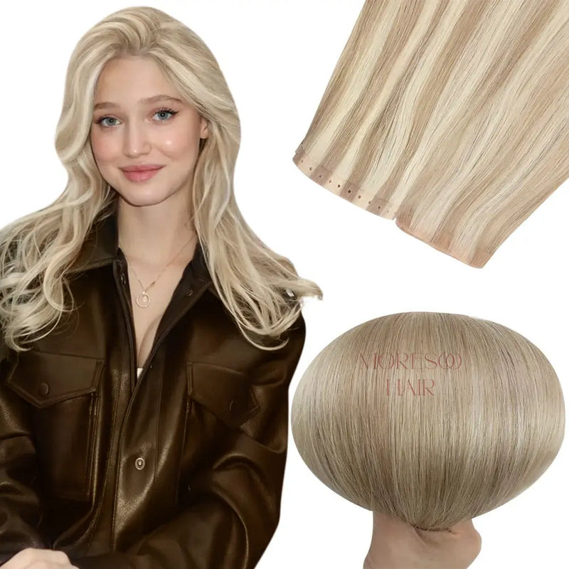 Load image into Gallery viewer, Moresoo PU Hole Flat Weft Virgin Human Hair Highlight Blonde #18/613
