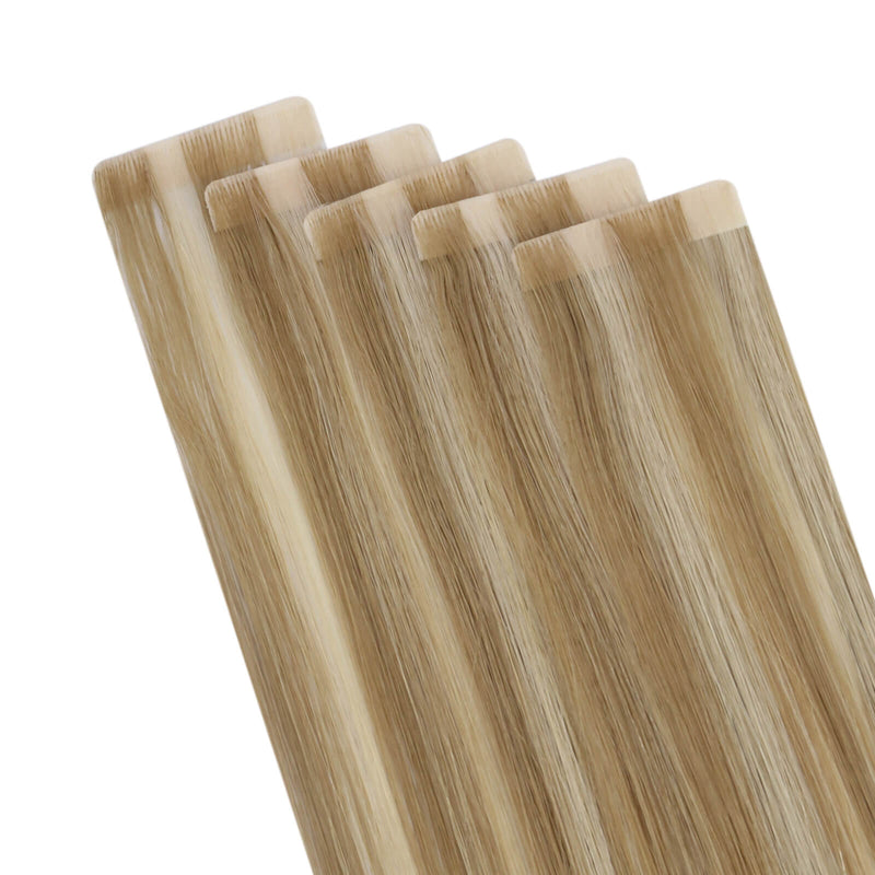 Load image into Gallery viewer, hair extensions,huaman hair,injection tape hair extensions,real huamna hir,blonde hair extensions,18 inch hair extensions, smooth blonde highlights extensions, invisible tape in blonde highlights
