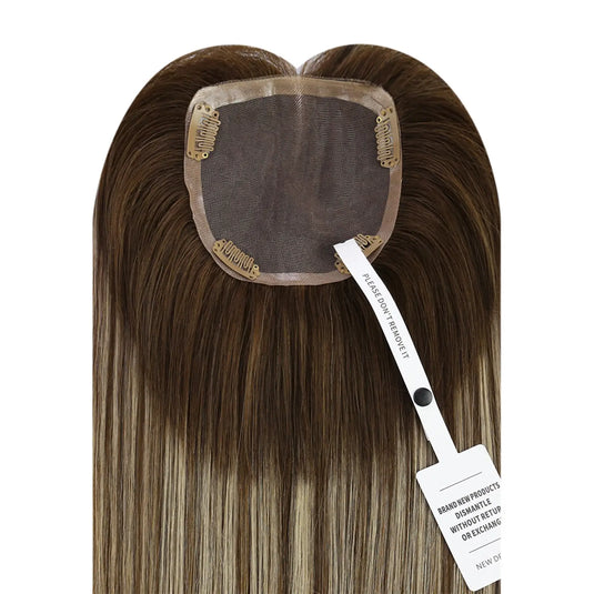 Breathable mono base real hair topper with Remy human hair and easy clips for thinning crown