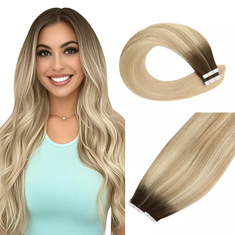 Load image into Gallery viewer, brown root hair extensions-ombre blonde hair extensions-hair extensions for short hair-invisible hair extensions for thin hair-hair extensions cost-long hair extensions-long hair extensions-22 inch hair extensions
