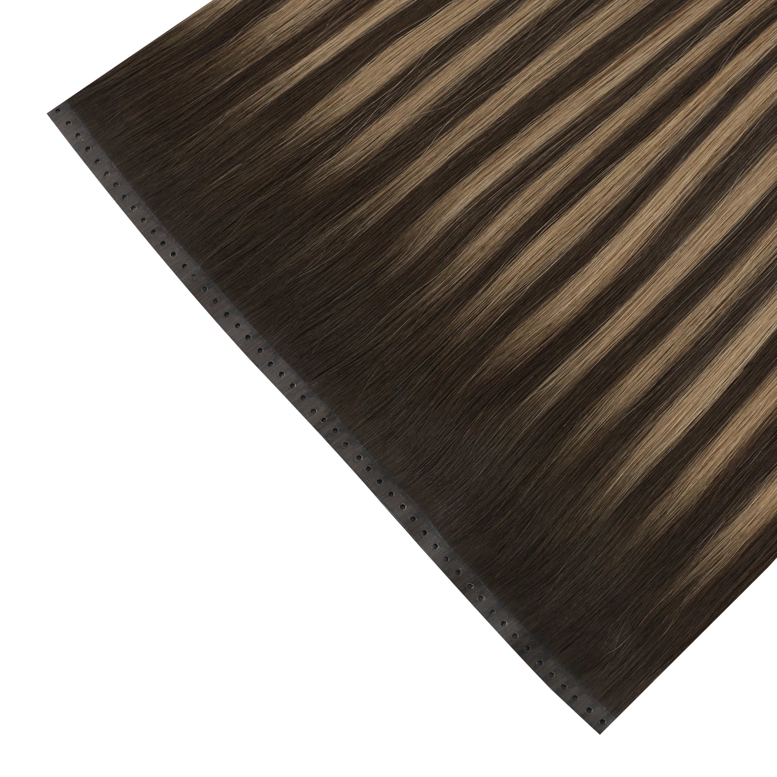 Balayage brown butterfly weft hair extension on a white background