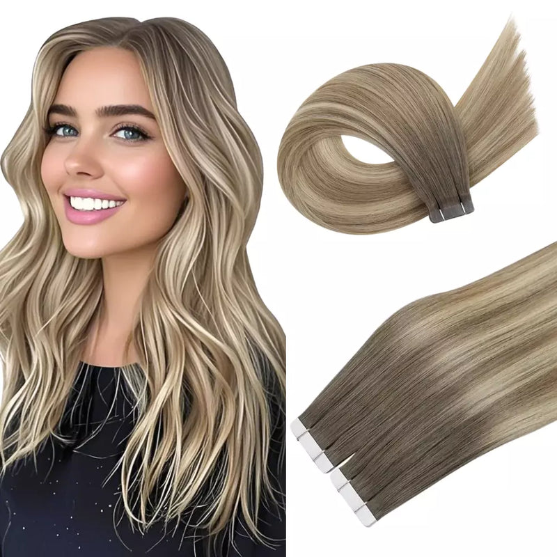 Load image into Gallery viewer, Woman with long wavy hair next to a hair extension on a white background
