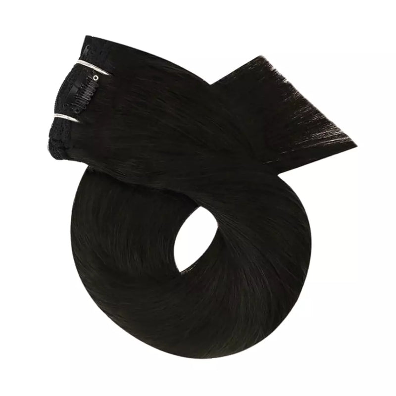 Load image into Gallery viewer, Moresoo clip in hair human extension Remy real human hair 16 inches human hair black clip-ins
