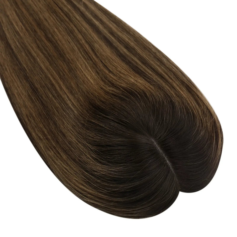 Load image into Gallery viewer, real hair topper balayage brown color hair crown hair topper for thinning crown hair loss hairstyles for thinning hair on crown hair toppers hair toppers for women human hair toppers for women human hair toppers hair toppers for thinning hair
