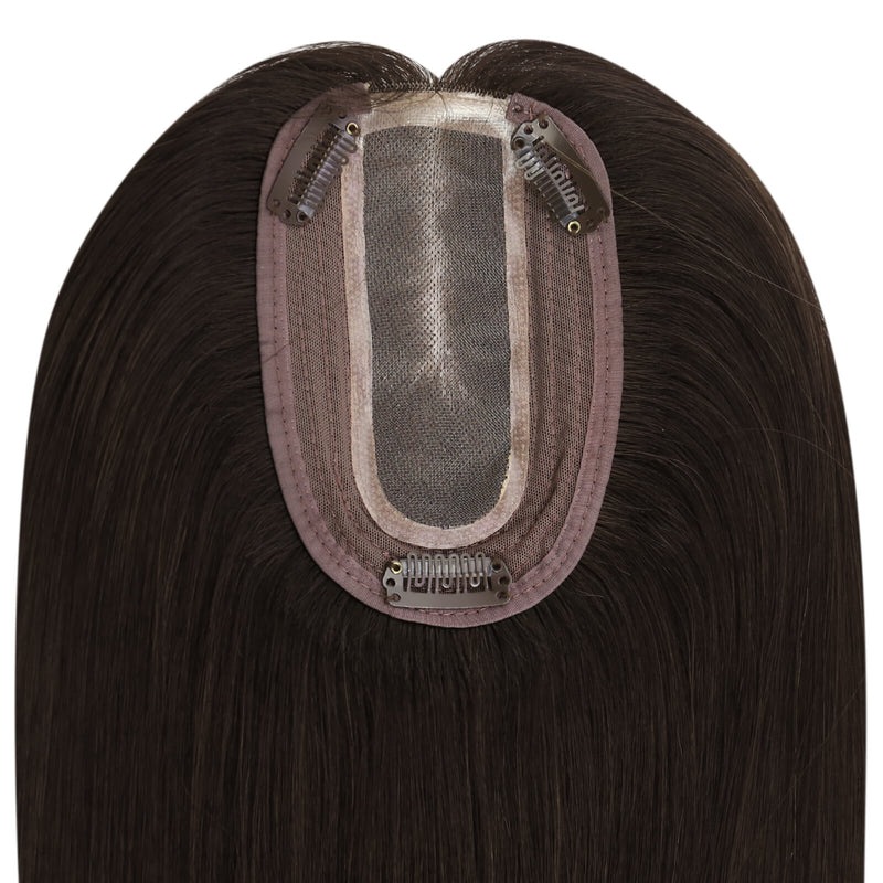 Load image into Gallery viewer, 3&quot;x5&quot; Mono Base Virgin Human Hair Topper Darkest Brown #2
