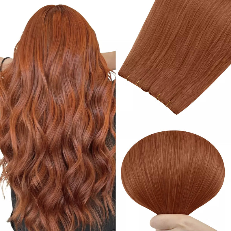 Load image into Gallery viewer, Woman with long wavy hair next to hair extensions on a white background
