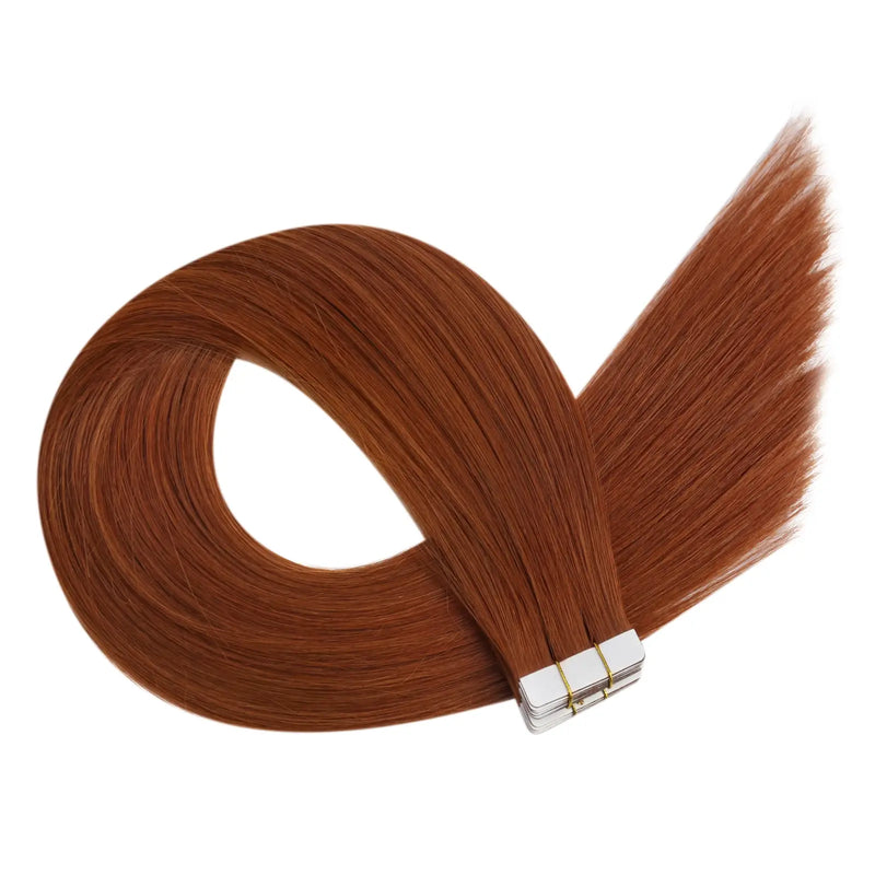 Load image into Gallery viewer, 40 piece tape in hair extensions-straight hair copper red straight hair-tape in hair extensions for top of head-tape worm in humans-human hair tape in extensions-tape in
