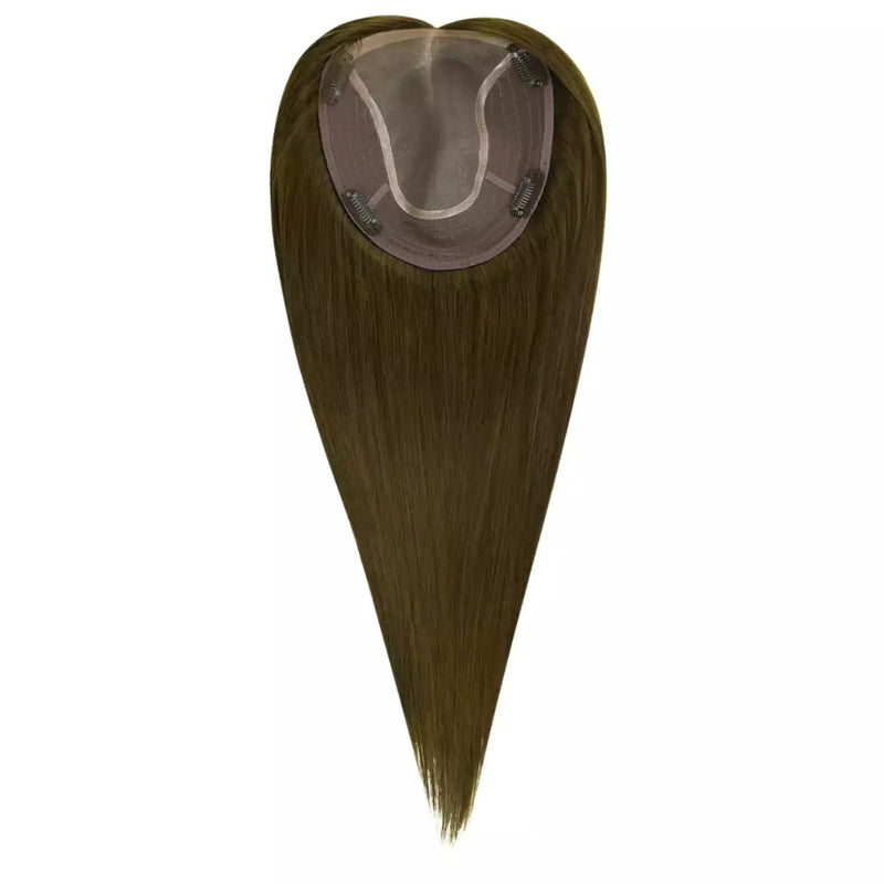 Load image into Gallery viewer, dark brown hair topper large base human hair topper 6*7inch base virgin topper short hair toppers natural hair toppers for thinning hair crown hair toppers for thin hair women hair toppers human hair hair toppers for women best human hair toppers
