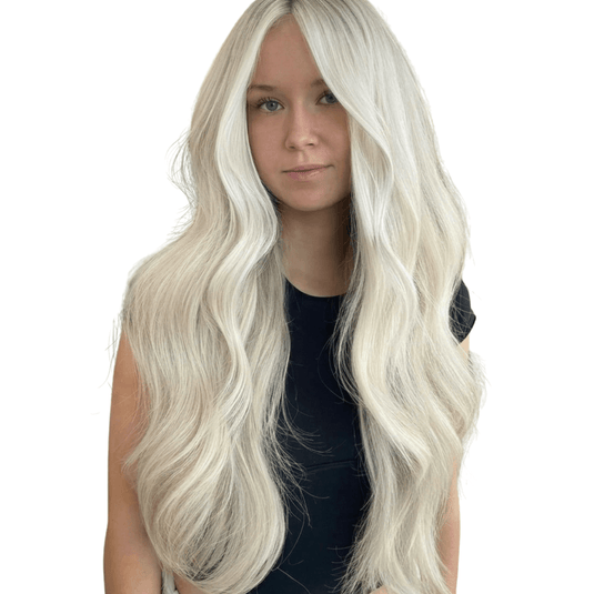 platinum blonde feather weft hair extensions