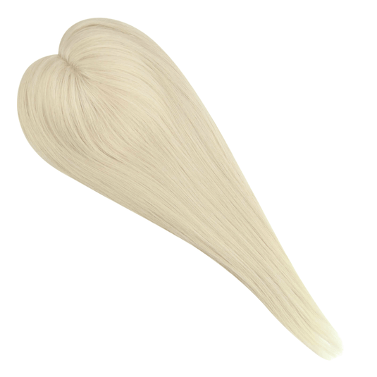 Moresoo platinum blonde human hair topper on a white background