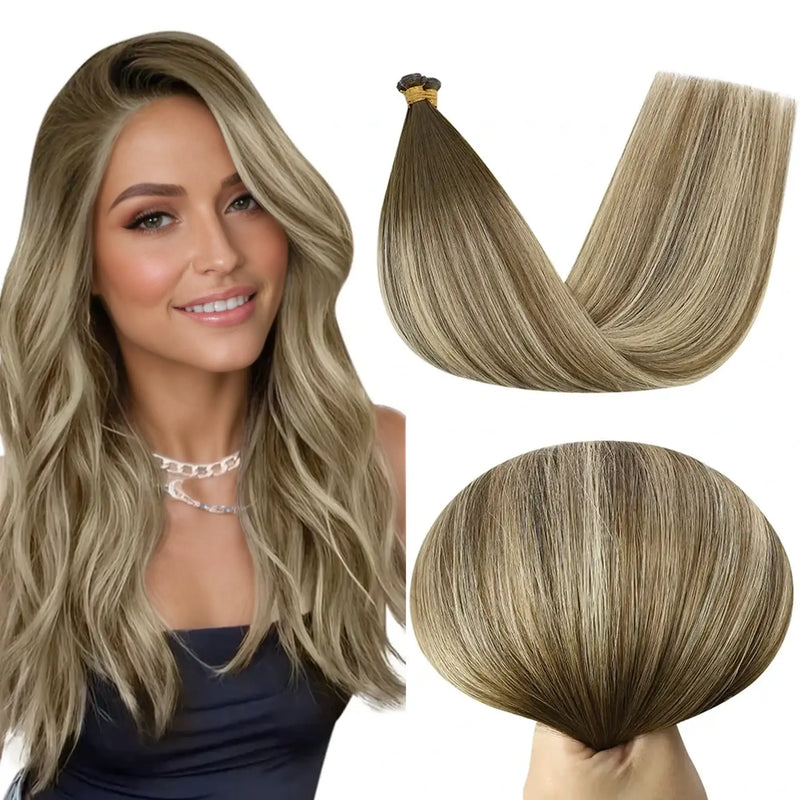 Load image into Gallery viewer, weft bundle human hair-hair extension- hair extension lengths-extension hair-weft-weft hair extensions-weft extensions-hair weft-hair weft extensions-weft hair extensions-hair weft-hair weft extensions-balayage brown
