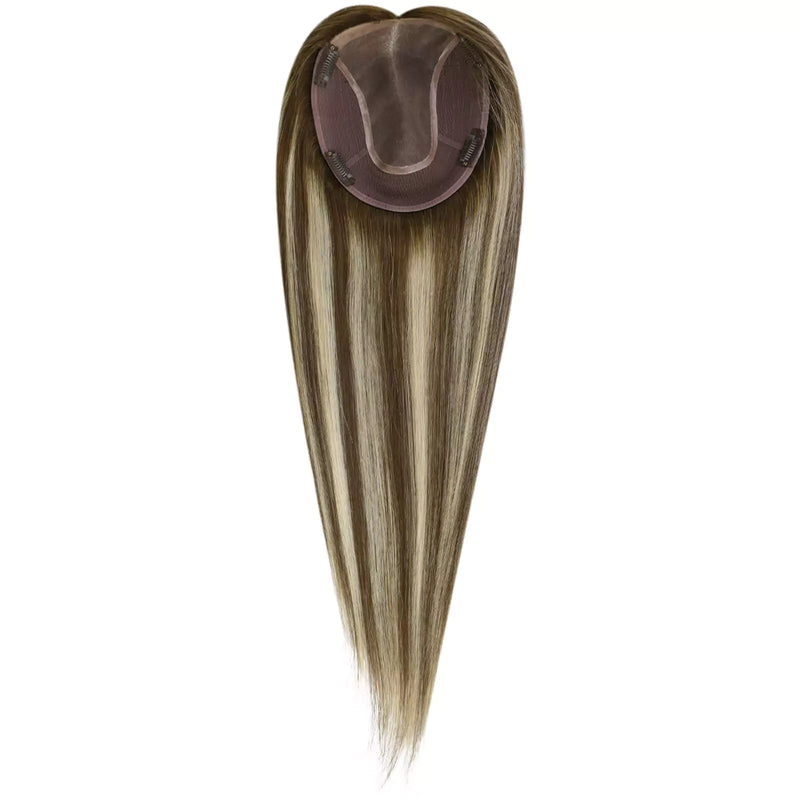 Load image into Gallery viewer, hair topper virgin human hair Moresoo hair topper virgin human hair brown straight suitable for thinning hair hair topper hair topper for thinning crown hair topper for women human hair topper hair piece topper hair best hair topper
