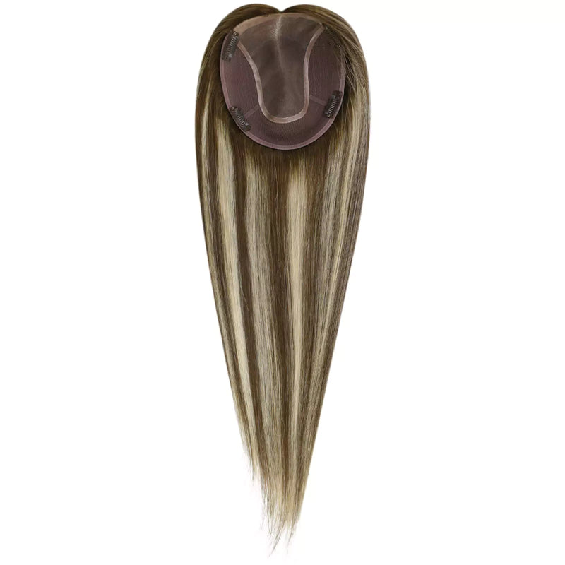 Moresoo Virgin Hair Topper for Short Hair Balayage Brown Mix Blonde