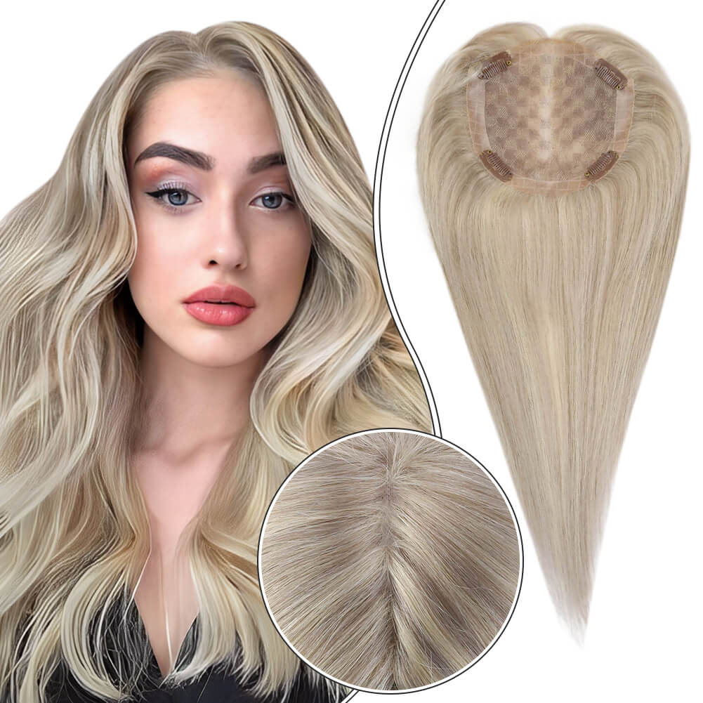 hair topper for women highlight ash blonde mixed platinum blonde real human hair