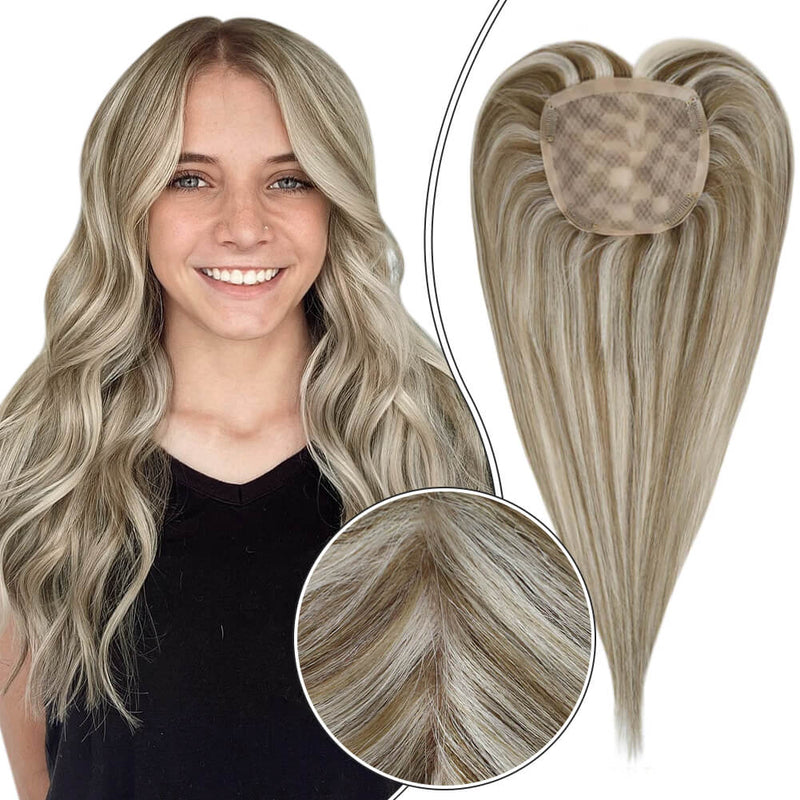Load image into Gallery viewer, hair topper for women highlight light brown mixed platinum blonde real human hair
