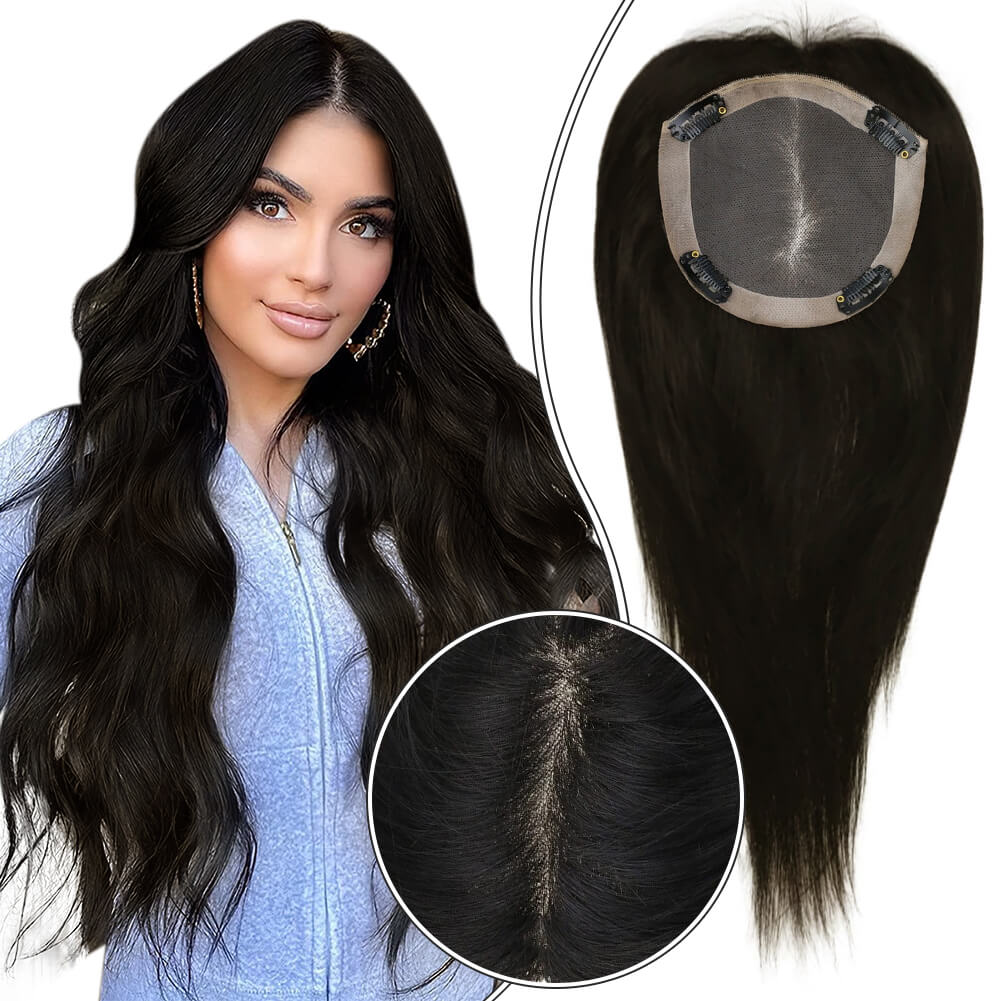 hair topper for women natural black real human hair