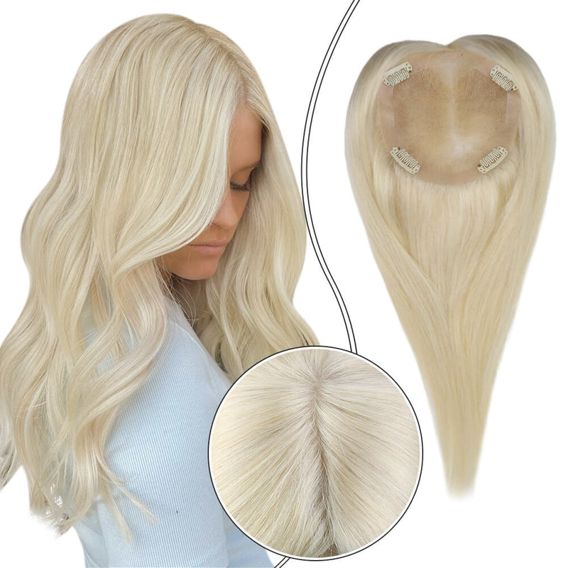 hair topper for women platinum blonde real human hair