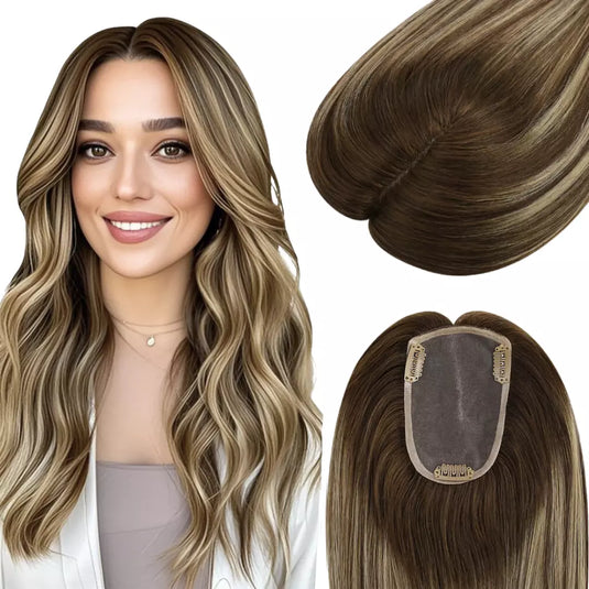hair topper for women real human hair balayage brown mixed blonde