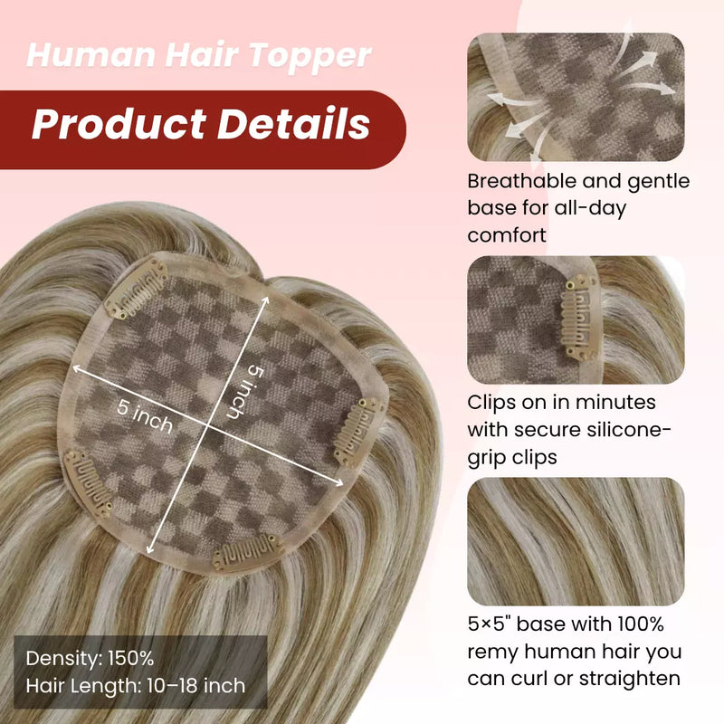 Load image into Gallery viewer, Human hair topper for thinning hair with brown and blonde highlights, female hair topper P8/60
