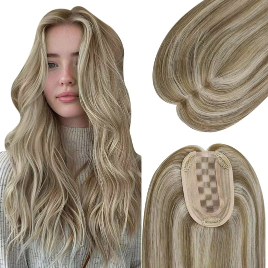 moresoo hair topper human hair blonde highlights