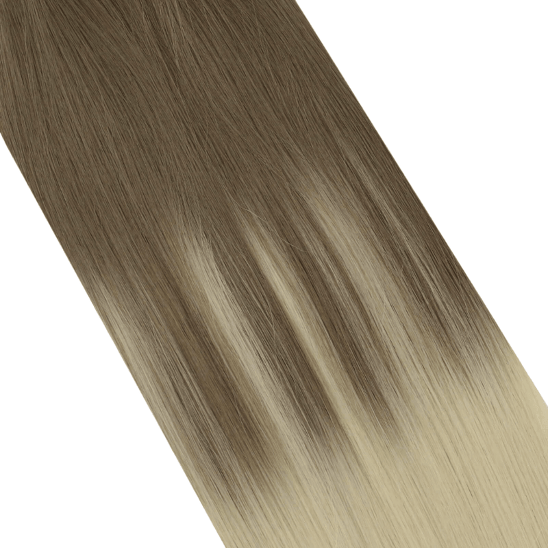 Load image into Gallery viewer, Gradient hair color sample from dark brown to blonde on a white background
