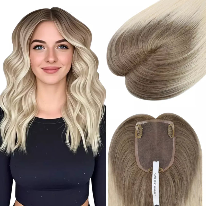 Load image into Gallery viewer, hair topper for women ombre brown to blonde hair topper for thinning crown
