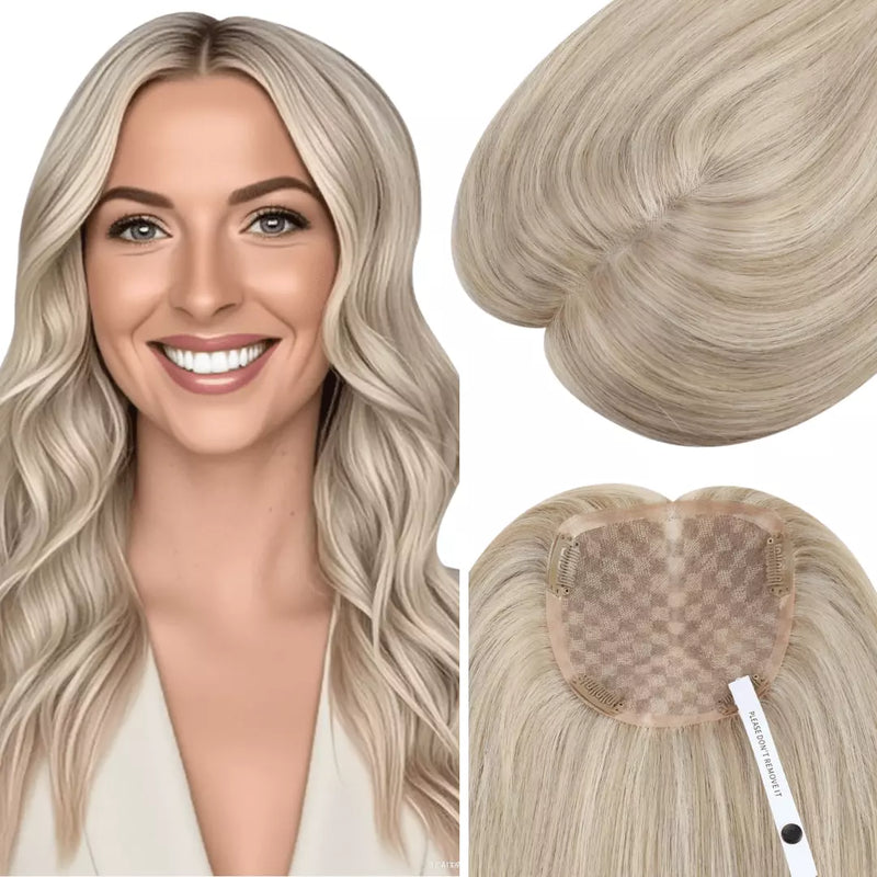 Load image into Gallery viewer, hair topper for women highlight ash blonde mixed platinum blonde real human hair

