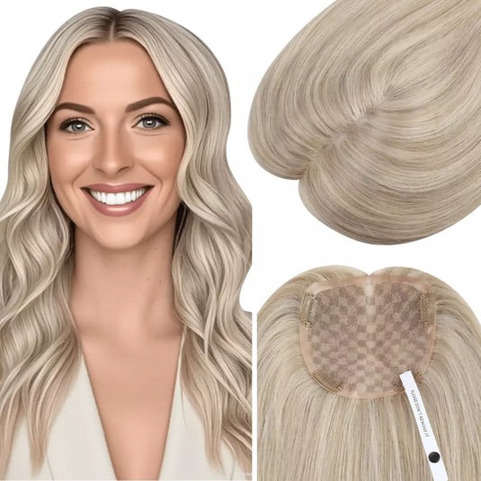 hair topper for women highlight ash blonde mixed platinum blonde real human hair