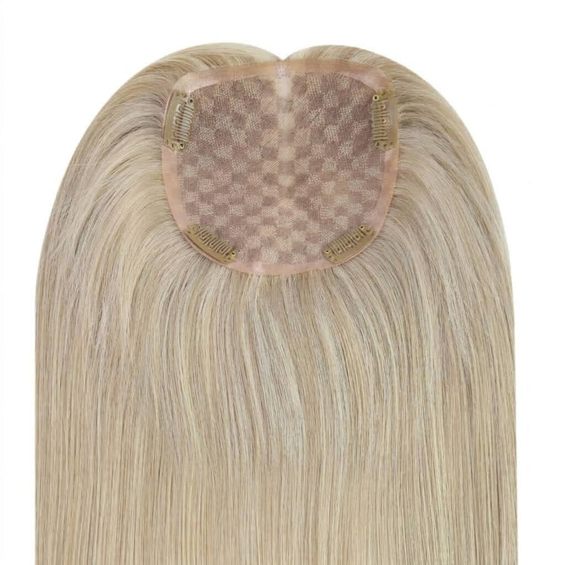 Blonde human hair topper with highlights for women