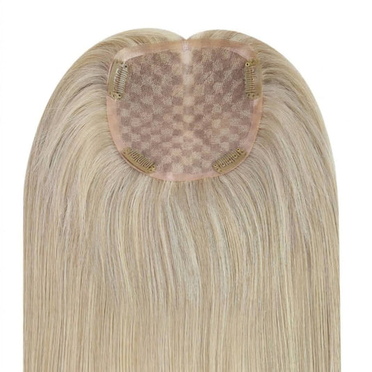 Blonde human hair topper with highlights for women