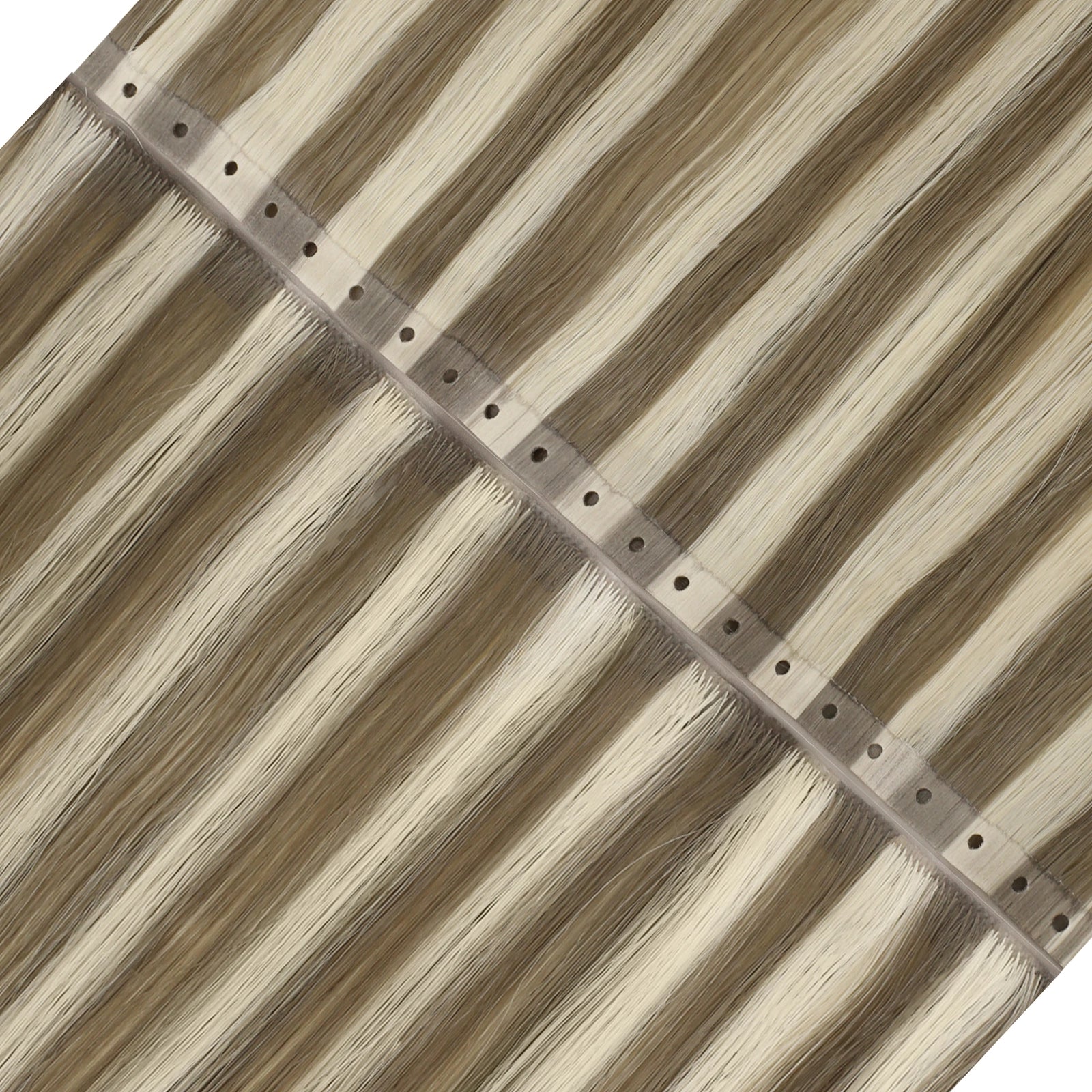 Close-up of invisible flat weft hair extensions