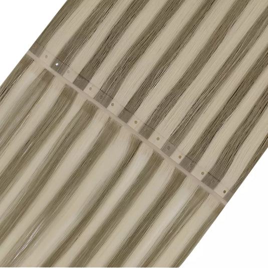 Close-up of invisible flat weft hair extensions