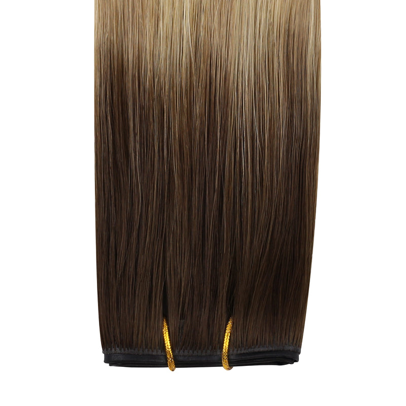 Load image into Gallery viewer, Brown weft hair extensions with a white background
