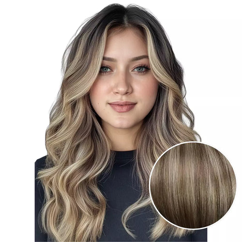 100% Handmade Human Hair Clip In Extensions 7 Pieces 16 Inch Straight Human Hair Clip In Extensions for Women