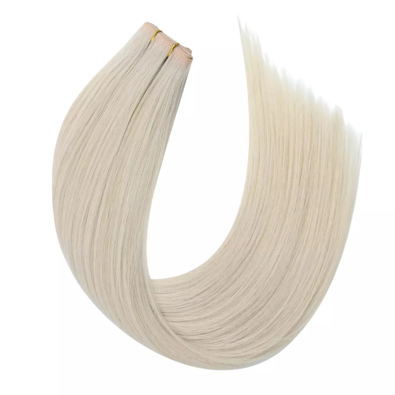 virgin hair blonde weft hair extensions on a white background