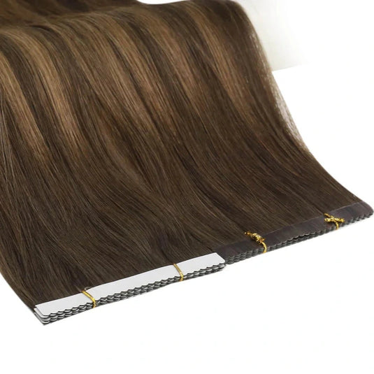 high-quality brown tape in extensions, invisible platinum blonde hair extensions, salon-grade platinum blonde tape in, 16-inch brown tape in hair, brown blonde hair tape in, 18-inch platinum blonde extensions, durable platinum blonde tape in, platinum blonde tape in for salon professionals