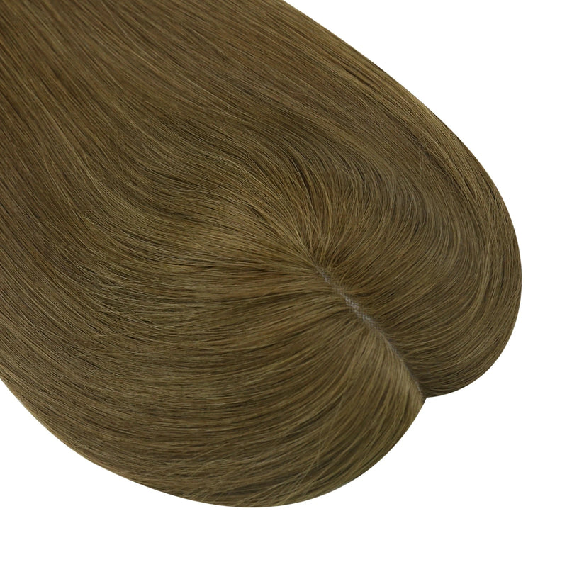 Load image into Gallery viewer, A close-up of a topper section with straight, glossy strands in a brown pattern, isolated on a white background.
